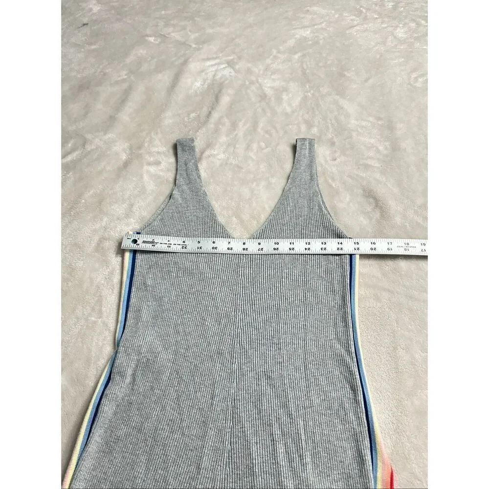 Spiritual Gangster womans gray ribbed rainbow track jumpsuit sleeveless Medium